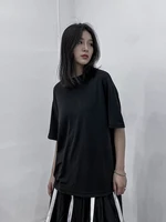 ladies short sleeve t shirt summer new classic black pleated design loose casual round collar large size short sleeve t shirt