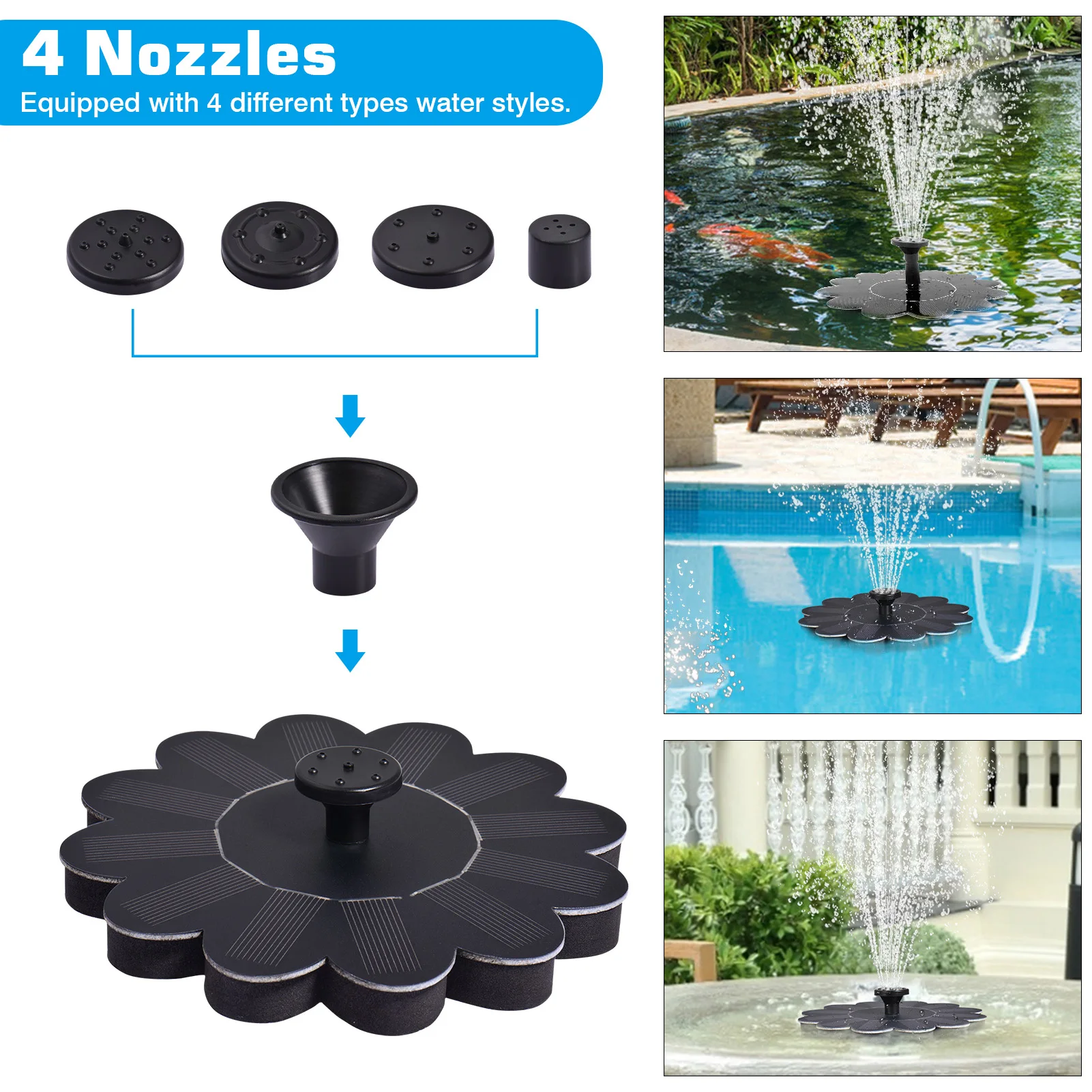 

Solar Water Fountain Electric Decorative Fountain 7V 1.4W Water Decoratives Fountains For Outdoor Birds Decor