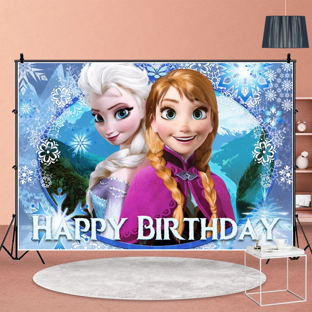 Cartel de Frozen Anna y Elsa para ni&ntilde;os, suministros de fiesta de cumplea&ntilde;os, decoraci&oacute;n de fondo, Decoraci&oacute;n de cumplea&ntilde;os de beb&eacute;, Fondos personalizables de reina de la nieve-4