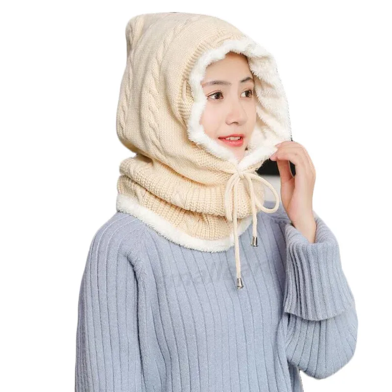 Зимние теплые шапки облегающие для женщин плюс бархатная вязаная шапка с