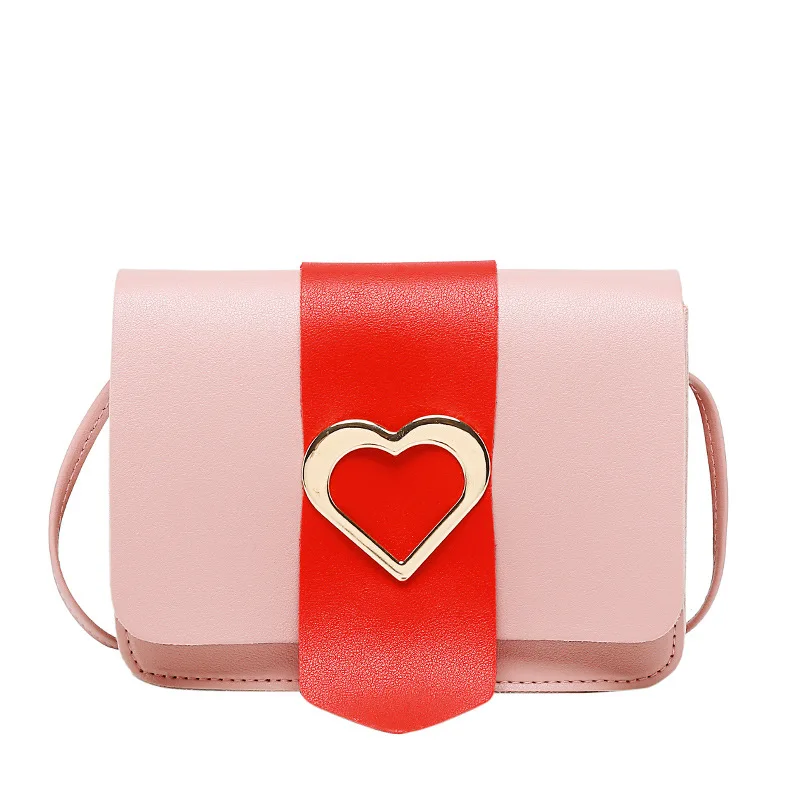 

2021 Women's New Heart Shaped Shoulder Bag Simple Practical Mobile Phone Zero Wallet Color Contrast Leisure Bag Top Handle Bags