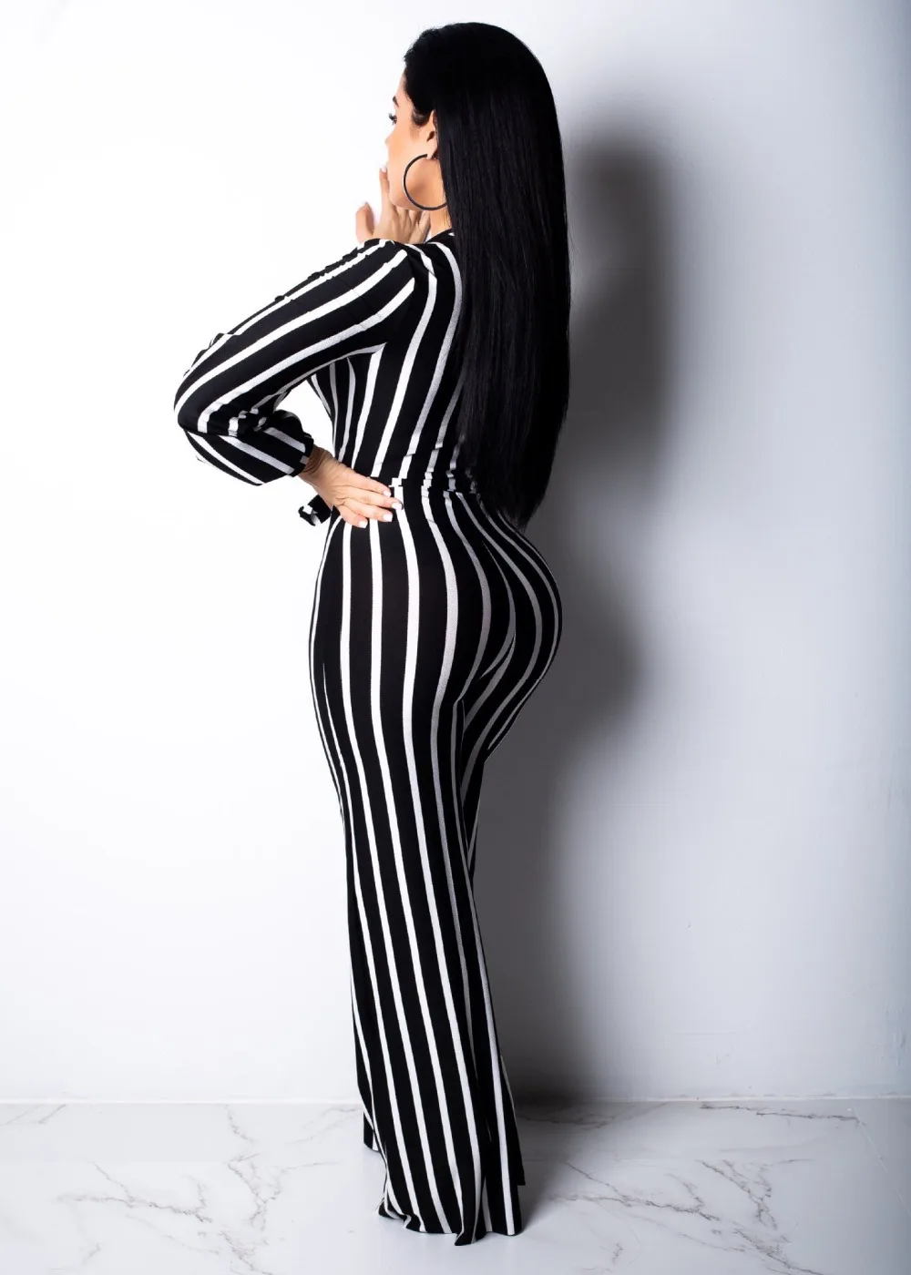 Женский полосатый комбинезон с v образным вырезом элегантные офисные вечерние