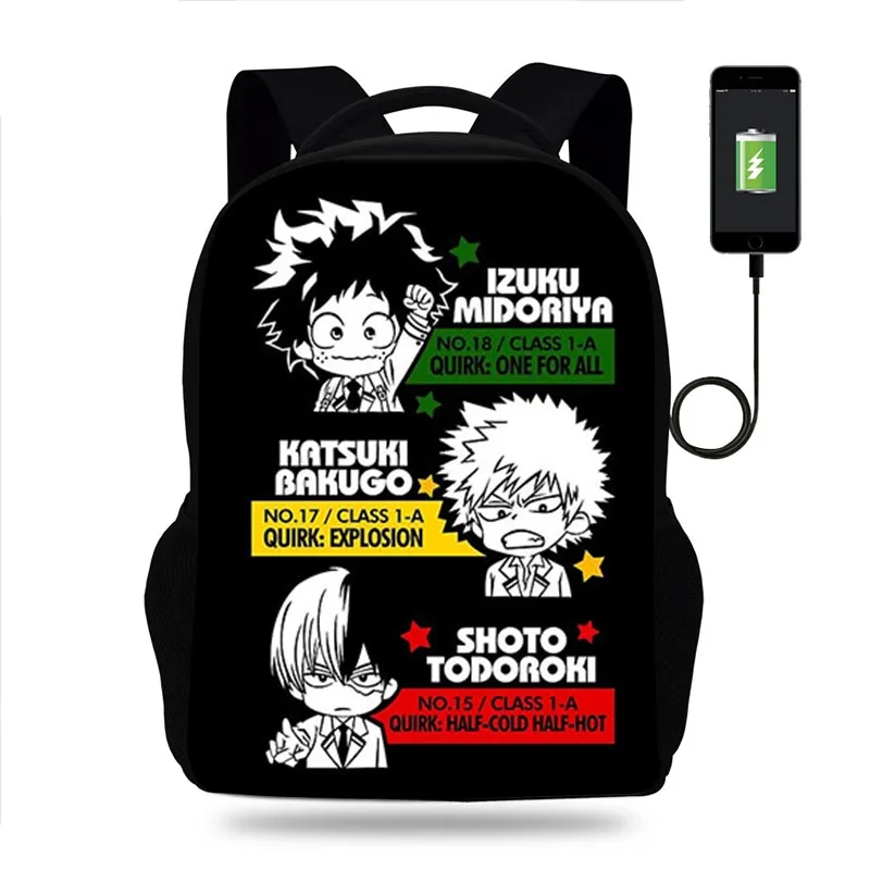 

Anime Boku No Hero Academia Backpack Boys Girls School Bag Book Bags Men Women Rucksack Teens USB Travel Knapsack Mochila