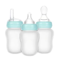 180ml silicone milk bottle three use straw cute safety baby baby silicone feeding spoon feeder food rice cereal bottle