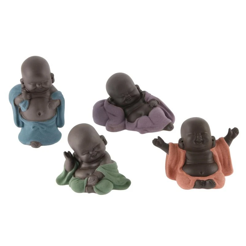 

4PCS Colorful Small Monk Sand Pottery Tea Pet Colorful Buddha Statues Sculptures Figurines Tea Table Car Ornaments Home Craft
