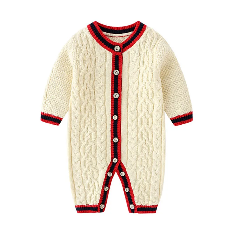 ANF082001 Модные однотонные трикотажные комбинезоны для новорожденных; зимняя одежда на пуговицах для маленьких мальчиков и девочек; комбинезоны с длинными рукавами для маленьких детей - Цвет: ANF082001