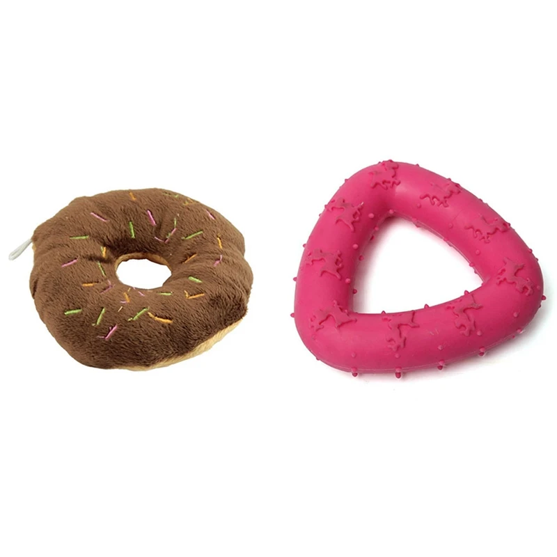 

1Pcs Pet Puppy Cat Cotton Wool Donut Squeaker Sound Toy & 1Pcs Rubber Pet Teething Triangular Chew Play Toy