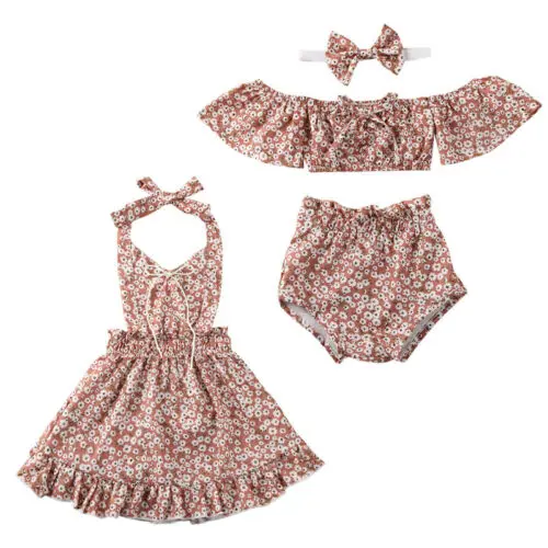 2020 комплекты одежды для новорожденных девочек платье с цветочным принтом топы