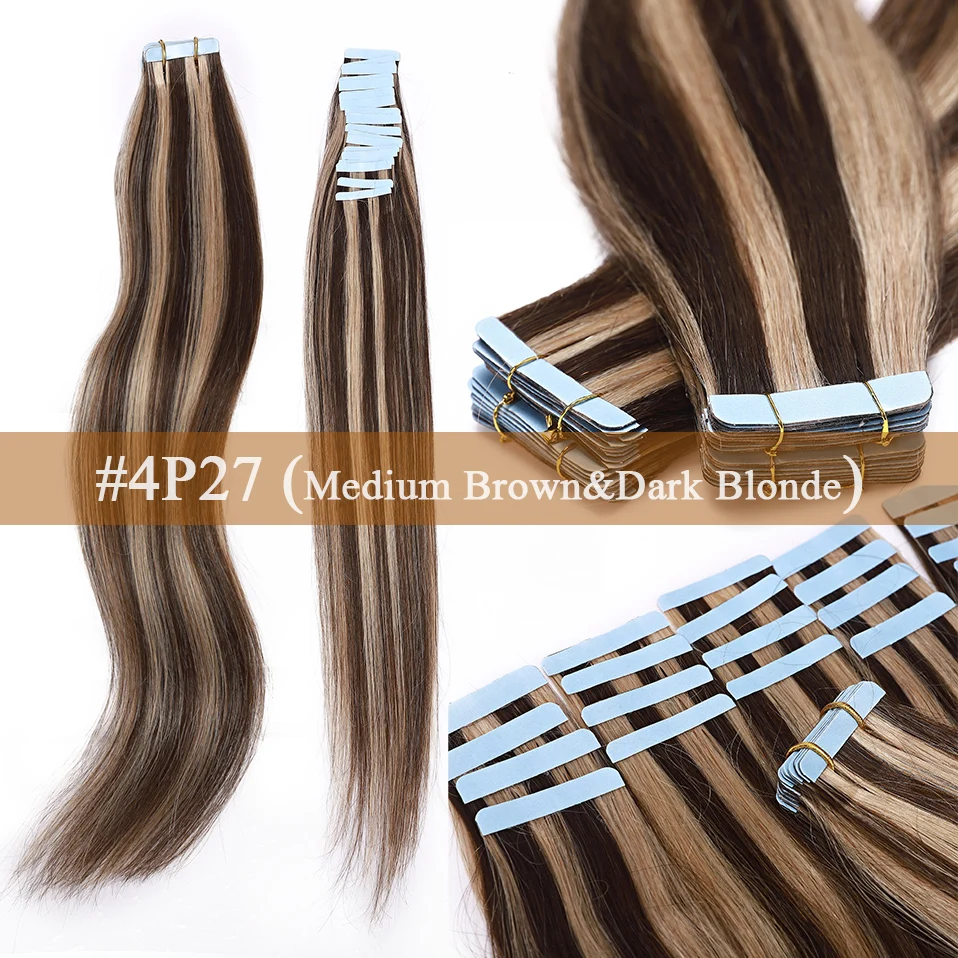 Fita em Extensões de Cabelo Humano em Linha Reta sem Emenda Cola na Extensão do Cabelo S-noilite Polegada - pc Remy Invisível Lados Dobro 16 2.5 g 22 S-noilite 2.5 g pc natural extensões de