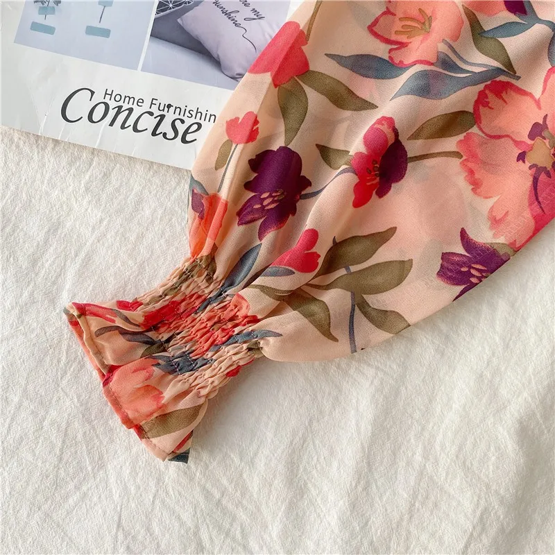 

ETOSELL Floral Print Blouses Square Collar Women's Blouses Sweet Long Sleeve Shirt Female Tops