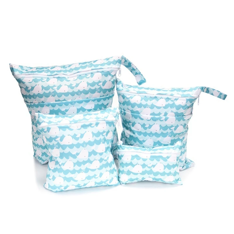 

97BC 4 Pcs/Set Fashion Print Baby Diaper Storage Bags Reusable Washable Travel Nappy Pouch Waterproof Wet Dry Cloth Organizer