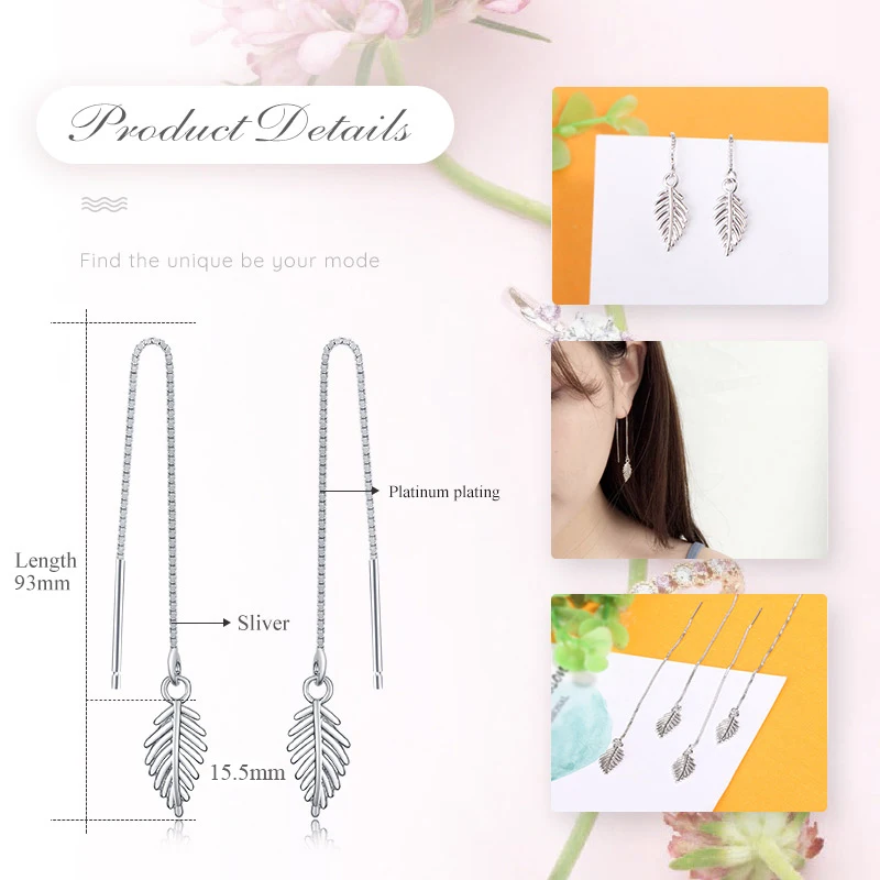 Женские серьги-подвески из серебра 925 пробы с листьями | Украшения и аксессуары