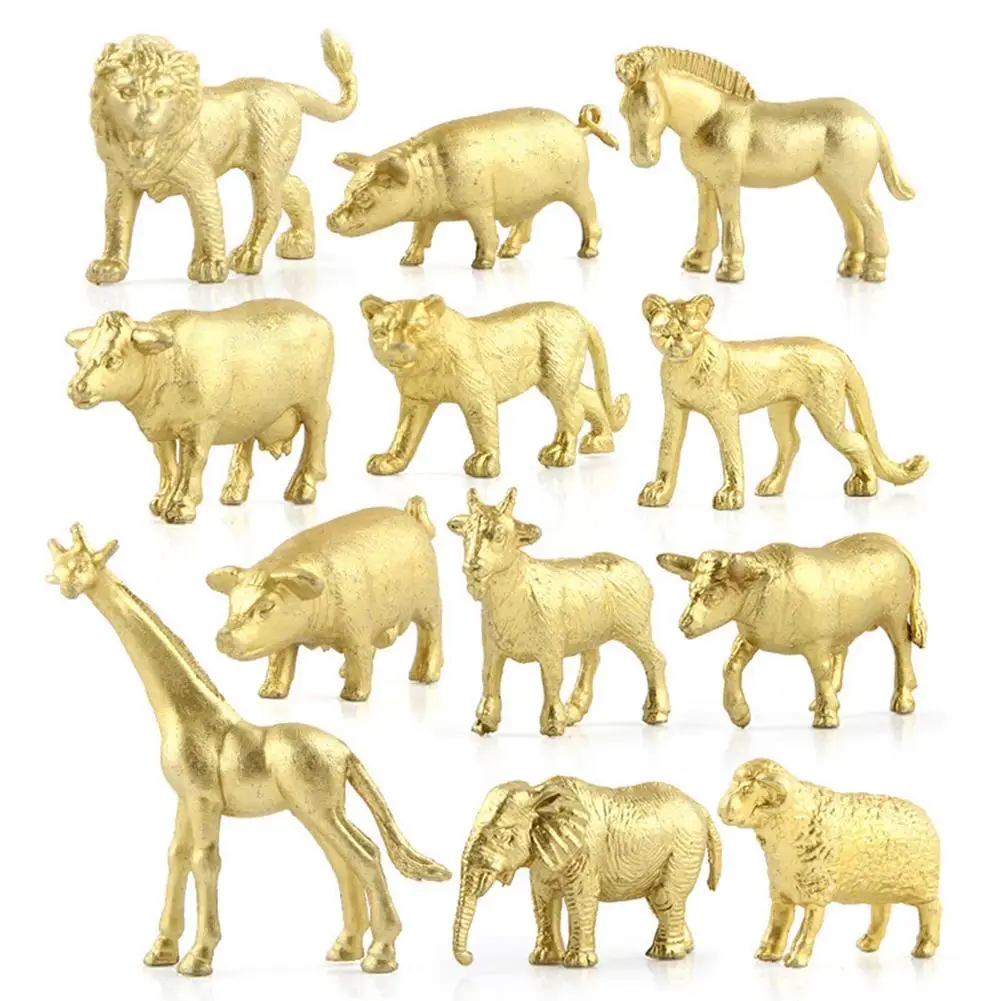 

12PCS Safari Animal Birthday Centerpiece Gold Safari Animals Figurines Toys Jungle Animal Figurine Cake Decor Safari Theme Birth