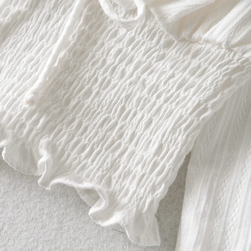 

SISPELL Patchwork Bandage Bowknot Shirt Blouse For Female Square Collar Long Sleeve Cropped Womens Casual Fashion 2021