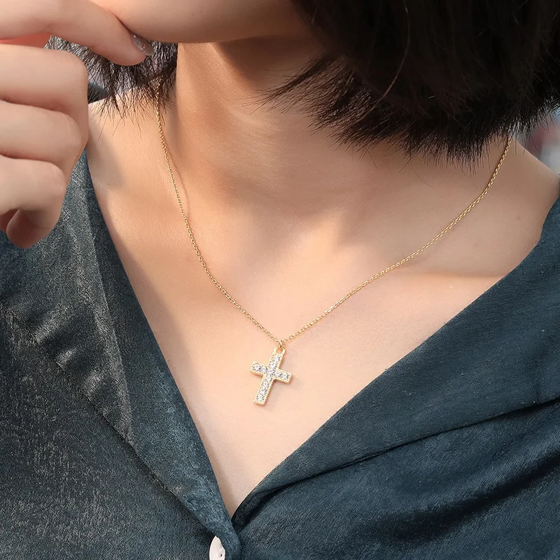 ElfoPlataSi Подлинная стерлингового серебра 925 ослепительный Крест CZ короткое ожерелье с подвеской для женщин Свадебные украшения подарок DS1786