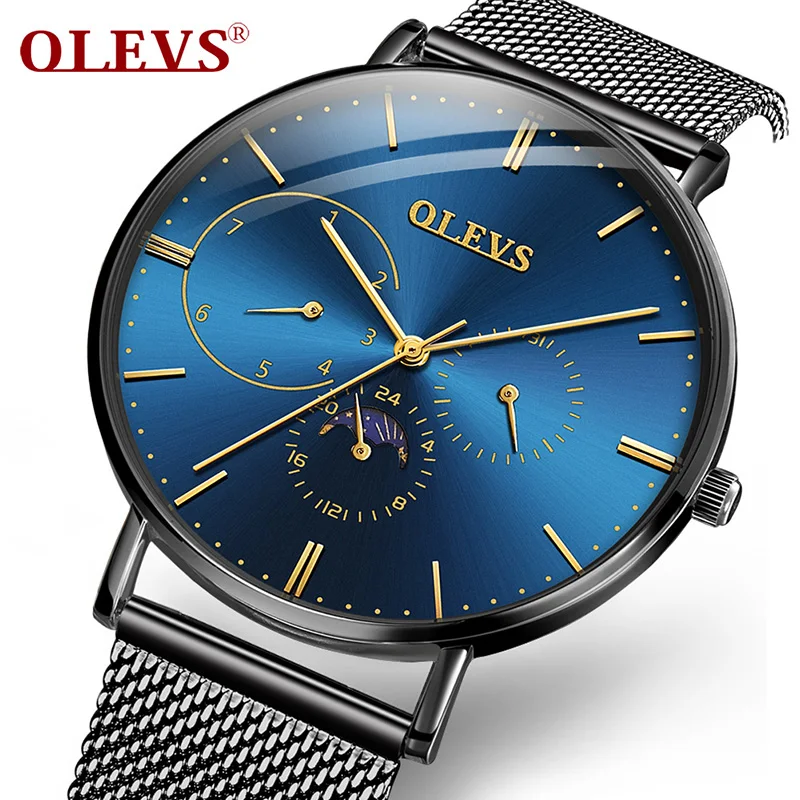 Мужские часы марки OLEVS из нержавеющей стали Роскошные кварты наручные модные