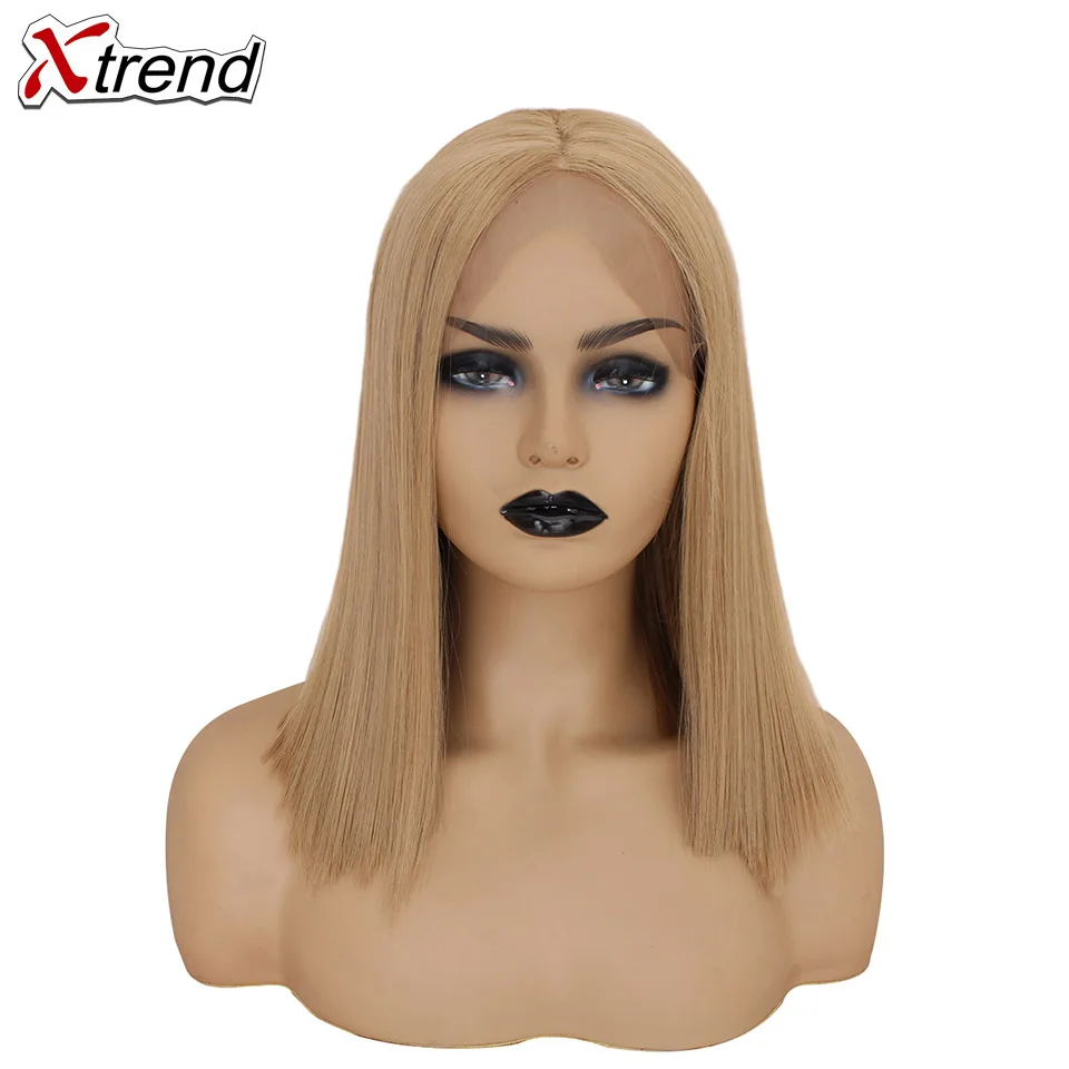 Xtrend синтетический парик на кружеве короткий Боб блонд Розовый Фиолетовый Белый 613 Омбре серый имбирь Лолита косплей парики для черных женщин - Цвет: 27