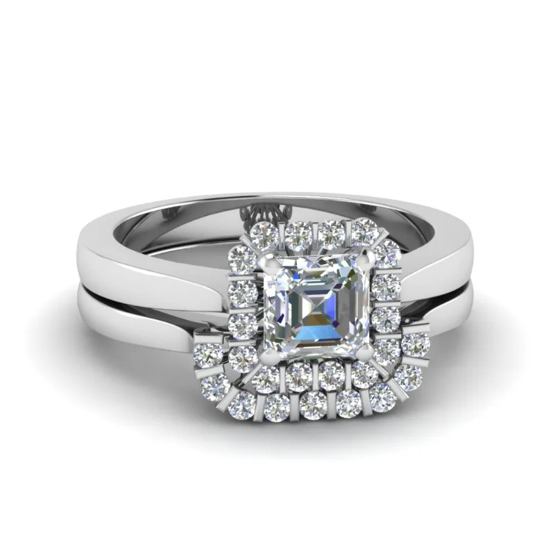 Ofertas-Conjunto de anillo de circón blanco para mujer, accesorios de compromiso, sortija de aniversario, gran oferta