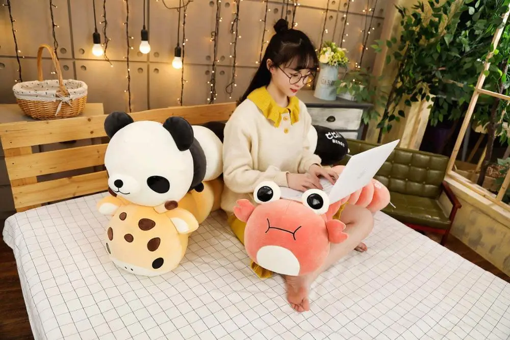 

New plush long strip pillow toy animal deformation doll cartoon plush panda deer crab sofa pillow cushion baby soothing gift