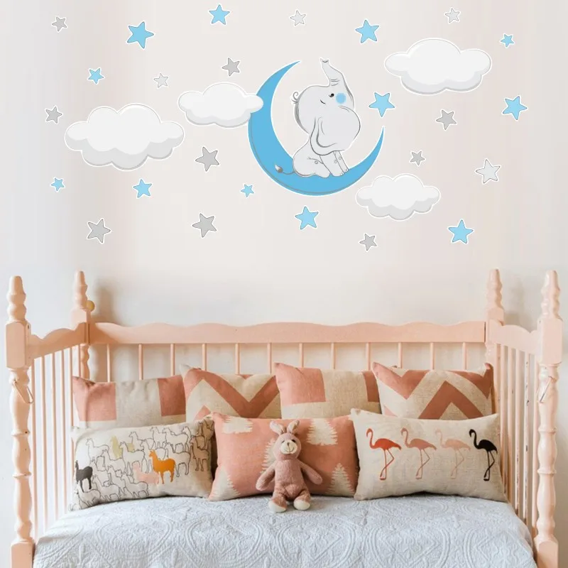 Наклейка на стену сделай сам в виде мультяшного слона для детской комнаты