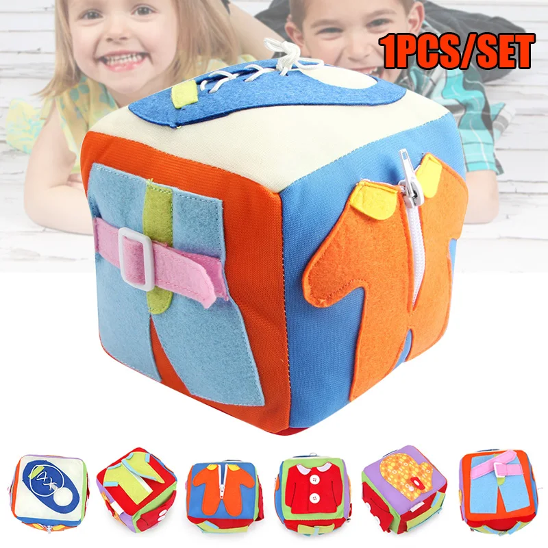 

2019 New Plush Dressing Blocks Toy Button Buckle Lace up Zipper Daily Learning Education Toy for Baby Toddler