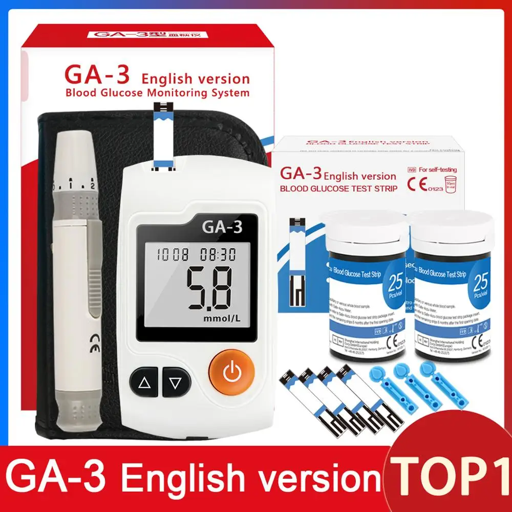 GA 3 глюкометр и тест полоски Ланцеты иглы Glm медицинский измеритель уровня сахара