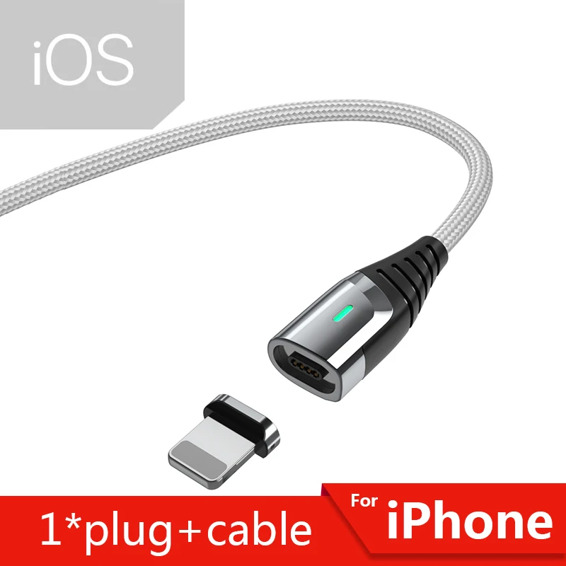 Новое магнитное зарядное устройство Micro USB кабель для iPhone samsung провод для быстрого заряда Шнур usb type C type-C магнитные кабели для мобильных телефонов - Цвет: Silver iOS Cable