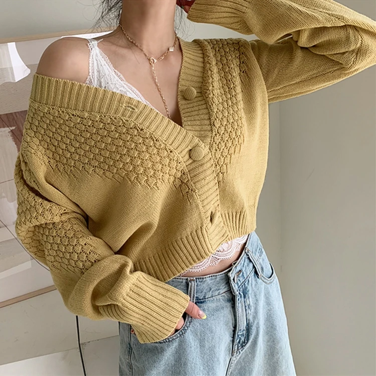 

Trendy Fad Autumn Winter Women's V-Neck Sexy Cropped Knitwear Knitted Button Short Cardigans Korean Lady Sweaters SWC5193