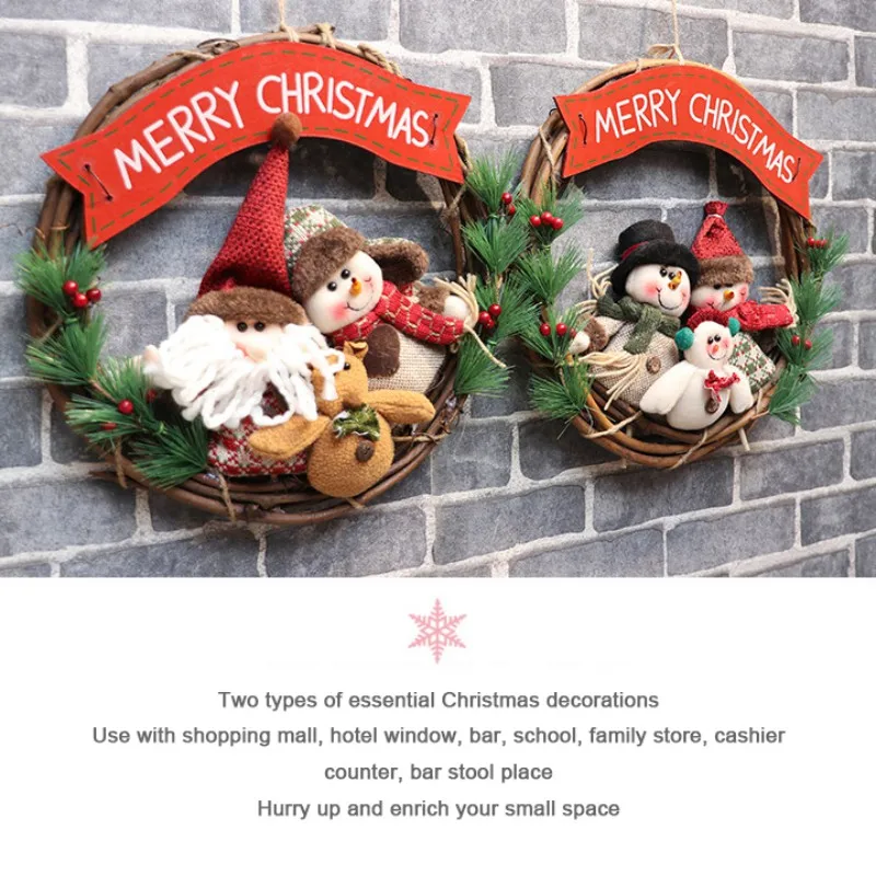 

Handicraft Christmas Three Dolls Handmade Garland Simulation Garland Small Rattan Round Pendant Christmas Door Hanging Decor