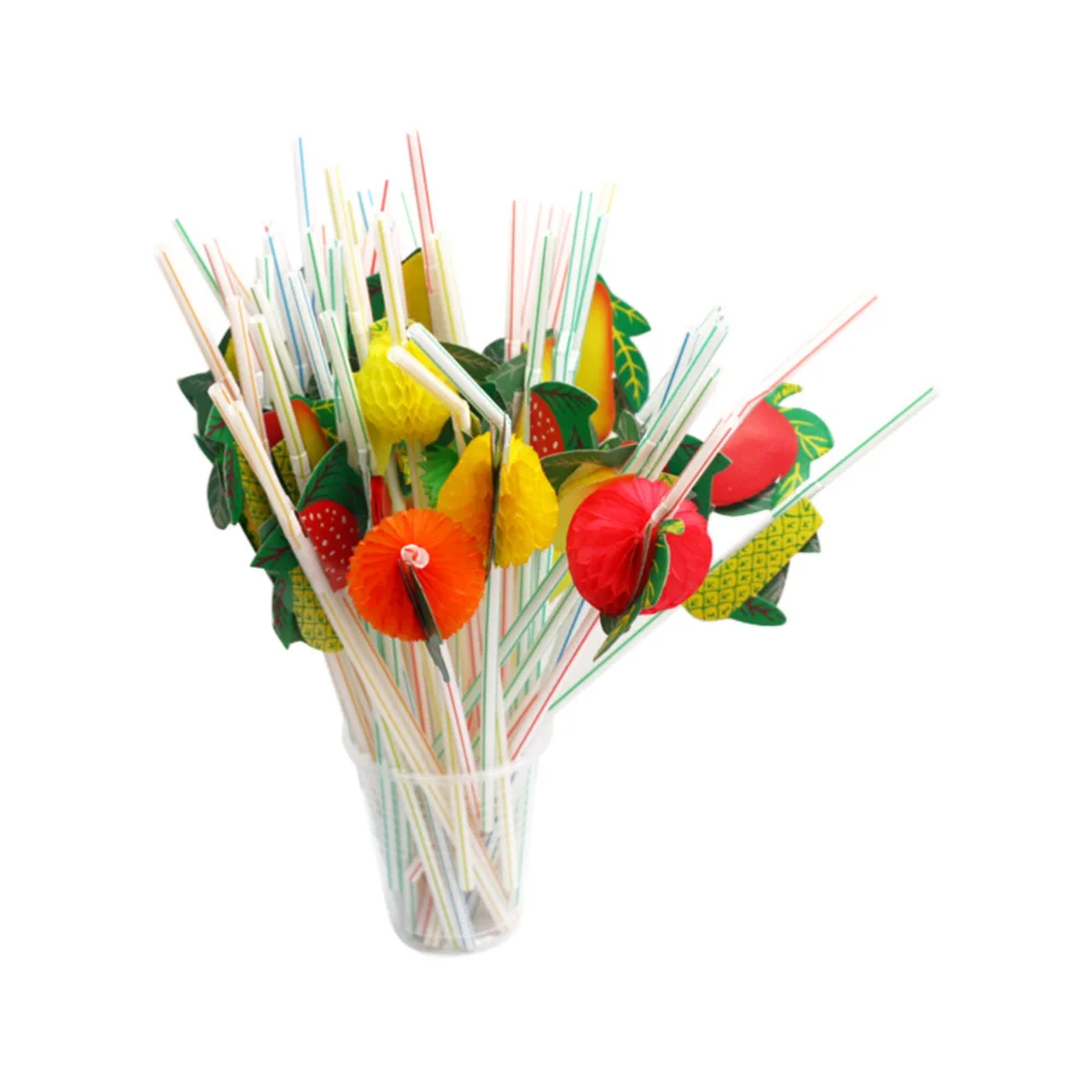 

100Pcs Disposable Fruit Drinking Straw Party Straw Straw Hawaiian Themed Party Straw Party Decoration Party Favor