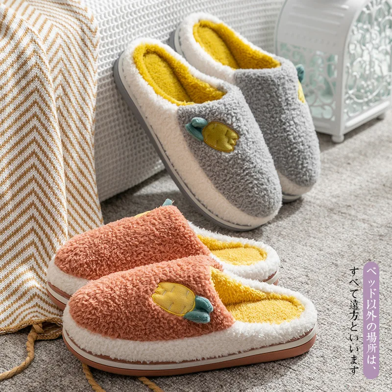 

Хлопковые тапочки на толстой подошве, женские домашние тапочки на осень и зиму, милые теплые зимние Нескользящие домашние меховые тапочки д...