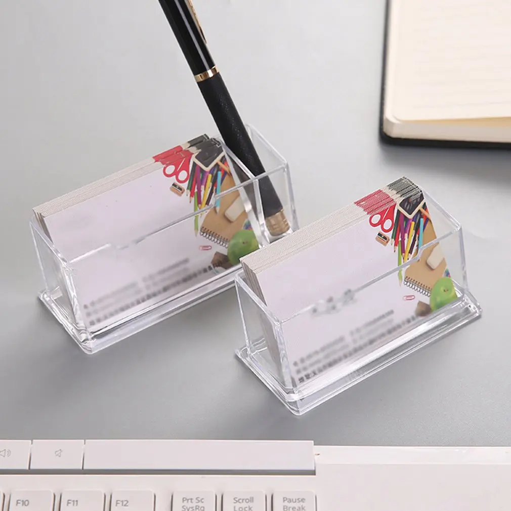 Business Card Holder Display Stand Desk Desktop Countertop Shelf Box With Pen | Канцтовары для офиса и дома