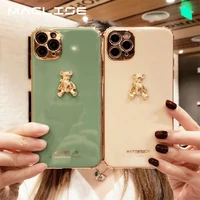 luxury plating gold cute 3d bear phone case for iphone 12 11 pro max x xr xs 7 8 plus fashion cartoon soft silicone cover fundas