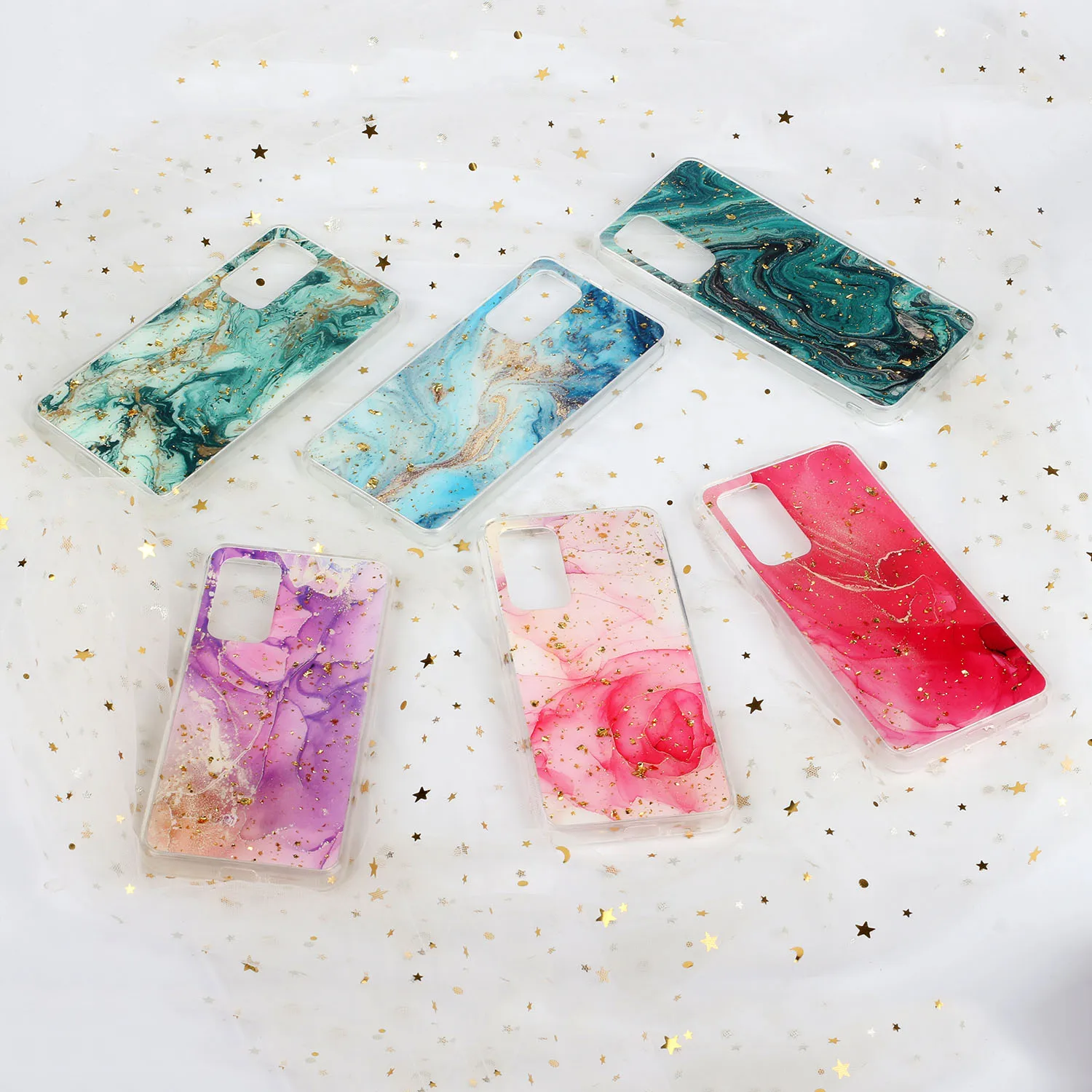 

Fashion Shockproof Colors Transparent Button Protection Phone Case For Xiaomi 10T Pro Lite Glitter Gradient Marble Texture Cover