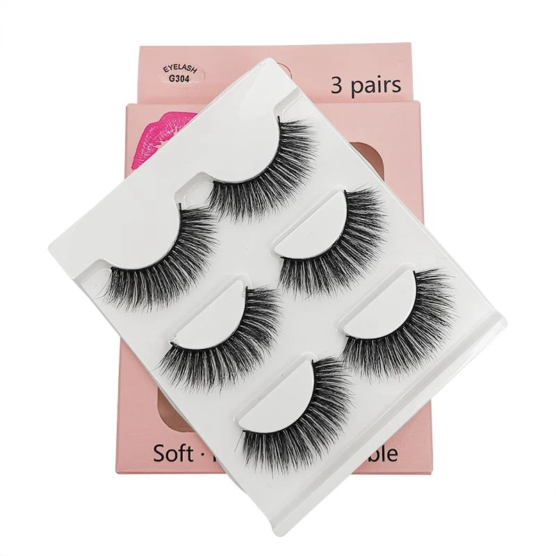 3Pairs Natural Dense Slender Curling Handmade Fake Eyelash 3D Imitation Mink False Eyelashes Long Makeup | Красота и здоровье