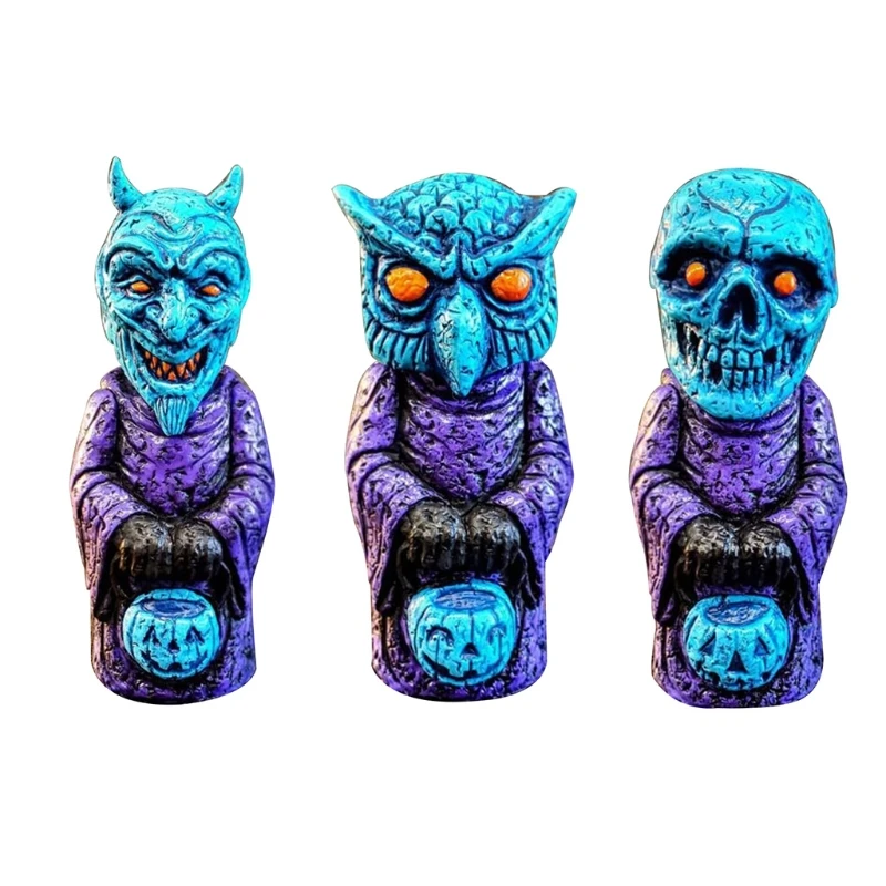 

Halloween Horror Midnight Ritual Statue Resin Ornament Spooky Demon Owl Skull Zombie Sculpture Figurines Party Decor