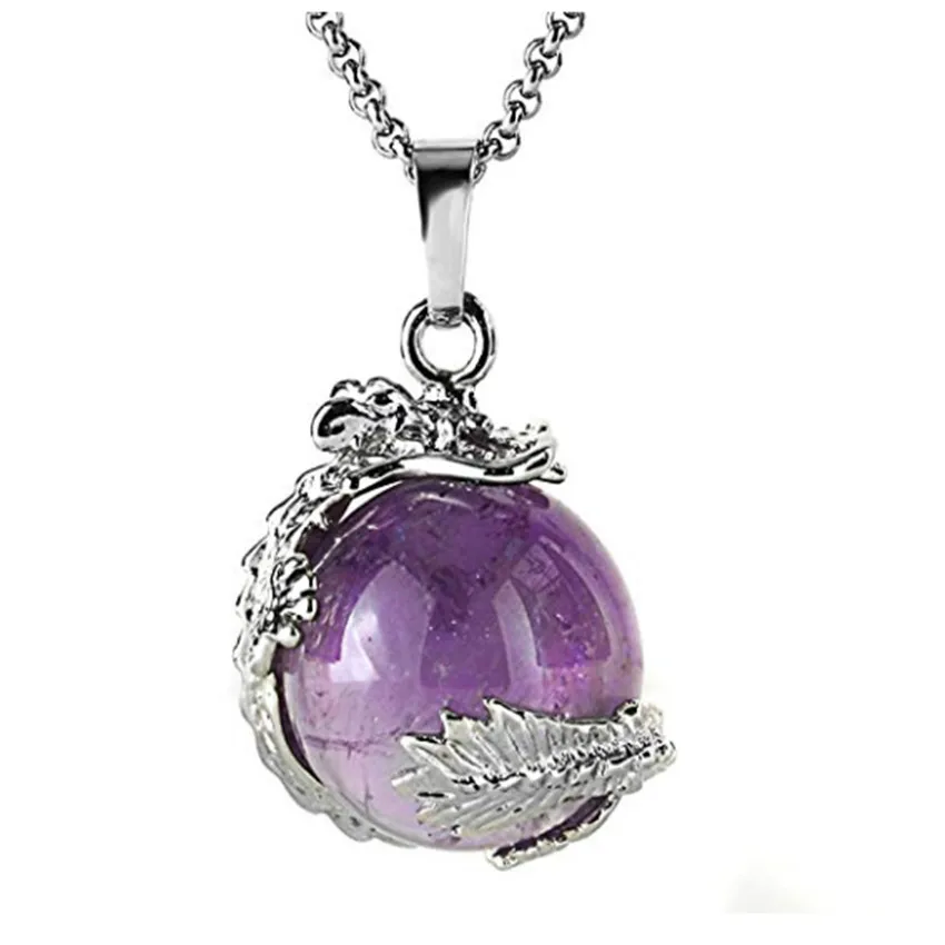 Посеребренный китайский Дракон обертывание аметистов с кулоном и бусинами в