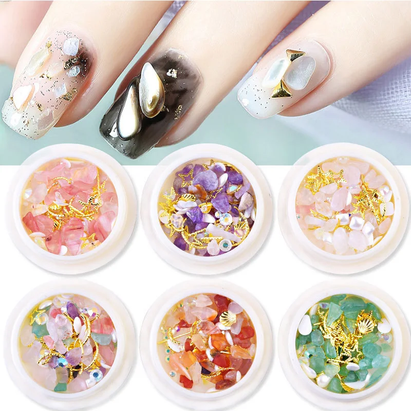 3d стразы для ногтей Бусины Красочные Сердолик Нерегулярные Полые золото