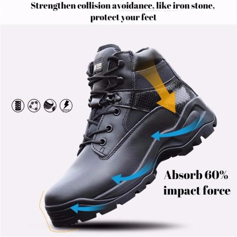 Men Army Tactical Leather Low-Zip Waterproof Combat Boots Black Outdoor Hiking Sneaker Climbing Shoes