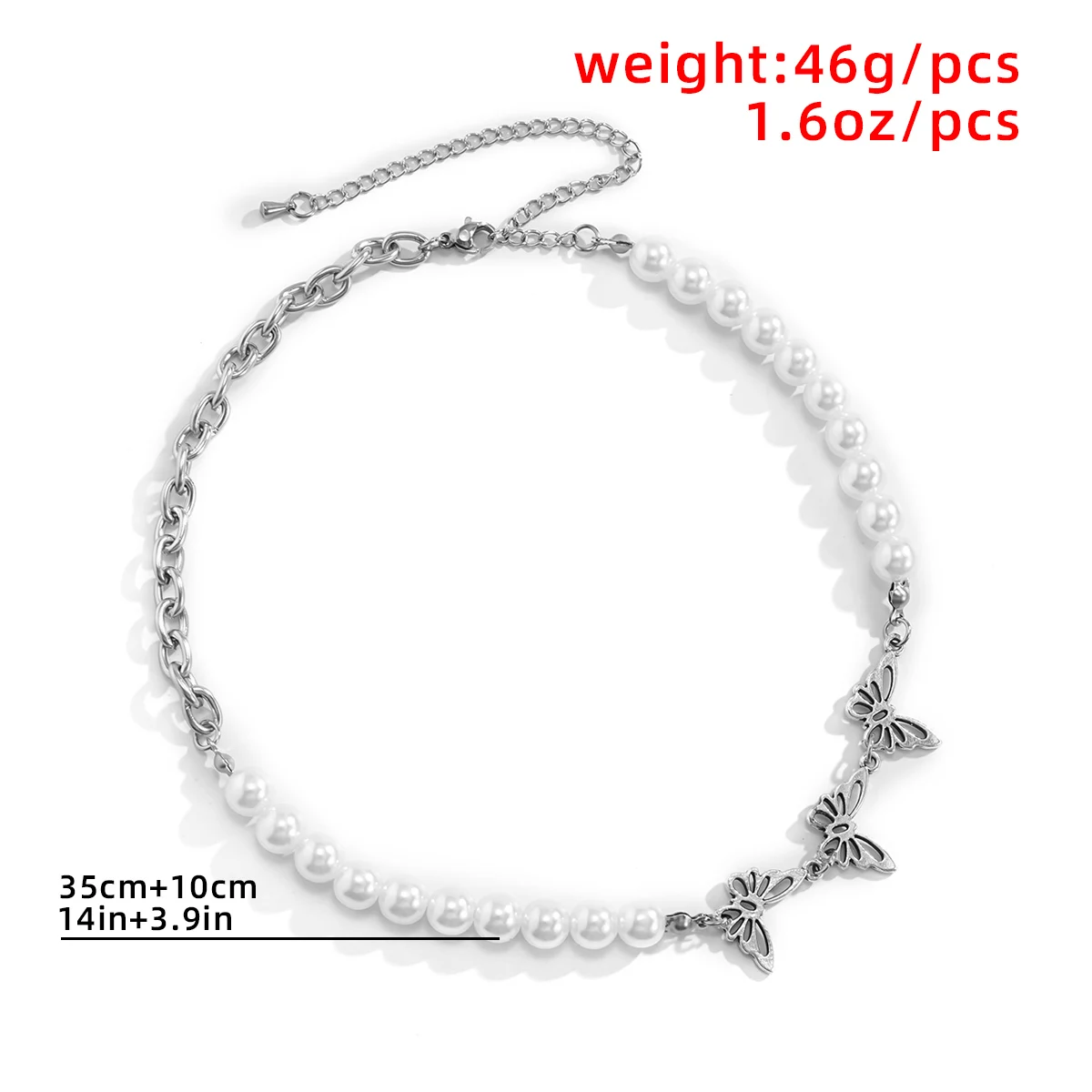 

Salircon Imitation Pearl Butterfly Choker Necklace Goth Stainless Steel Beaded Link Chain Necklace Kpop Fashion Women Jewelry