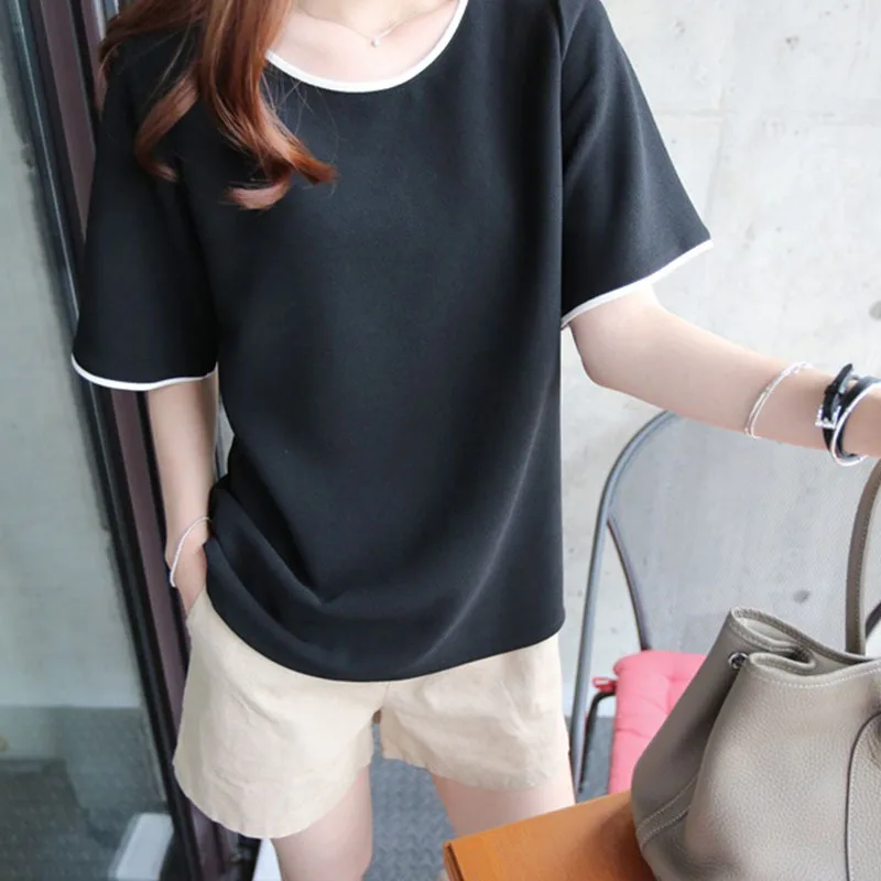 

Short-sleeved T-shirt round neck Korean version of the summer new simple and thin women's blouse large size loose trend