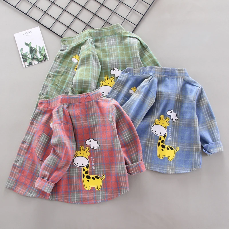 

Spring Autumn 2020 New Boys Long Sleeve Classic Plaid Lapel Shirts Tops Cartoon Baby Boys Casual Shirt Kids Clothing