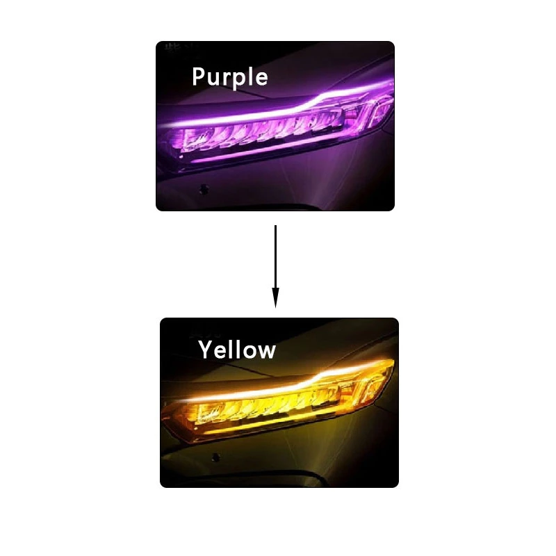 Ice Blue to Yellow 2 шт. Автомобильный светодиодный Стайлинг сигнал поворота DRL направляющая полоса двухцветная дневные ходовые огни Автомобильные фары декоративные аксессуары - Испускаемый цвет: Ice Blue to Yellow