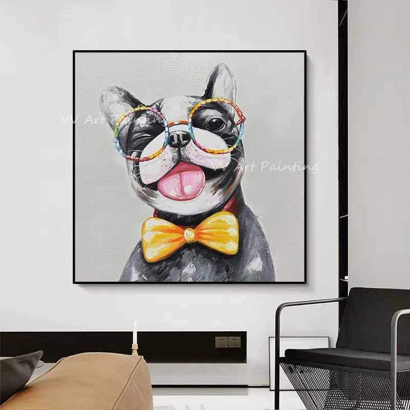 Собака с очками ручной работы 100% картина маслом животное абстрактное искусство