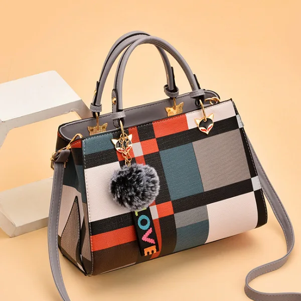 ACELURE Trendy Fashion Patchwork Women Crossbody Bags High Quality PU Leather Female Shoulder Bag with Fur Ball Handbag 4 Colors - Цвет: Gray
