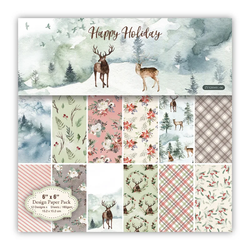 

ZFPARTY 12 Sheets Happy Holiday Scrapbooking Pads Paper Origami Art Background Paper Card Making DIY Scrapbook Paper Craft