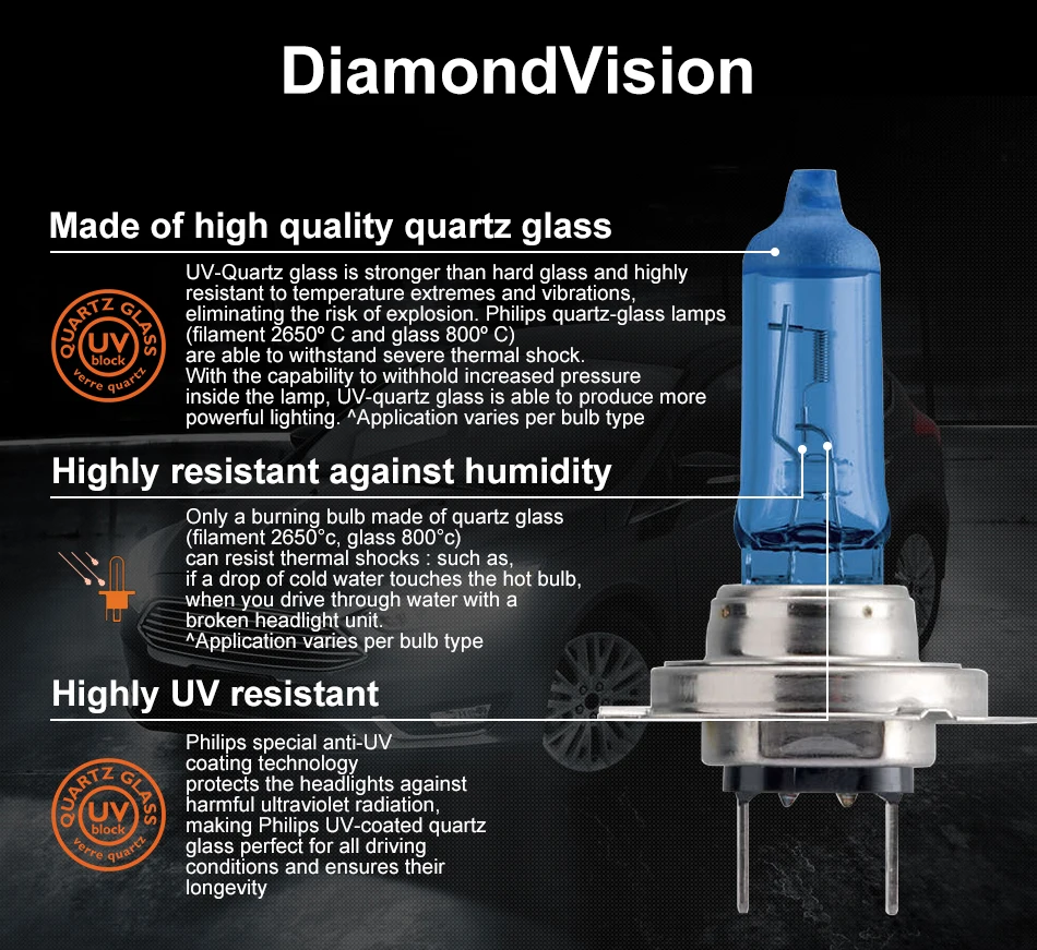 Philips h7 галогенный 55 Вт 12 В Diamond Vision 5000K Окончательный белый светильник авто лампа H7 головной светильник оригинальные аксессуары для автомобиля 2 шт