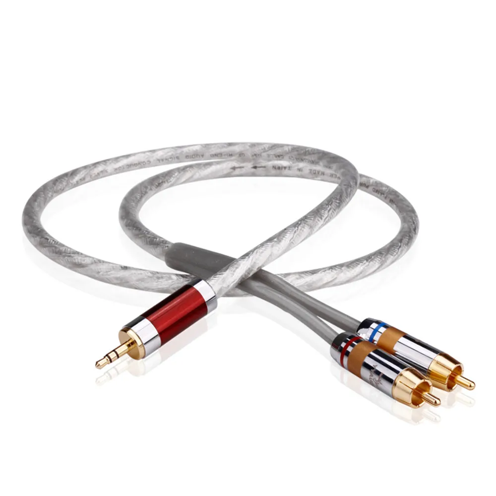 RCA кабель аудио 3 5 штекер 2RCA для MP3 CD DVD TV посеребренный Hi Fi разъем rca 0 м 1 2 м|Кабели