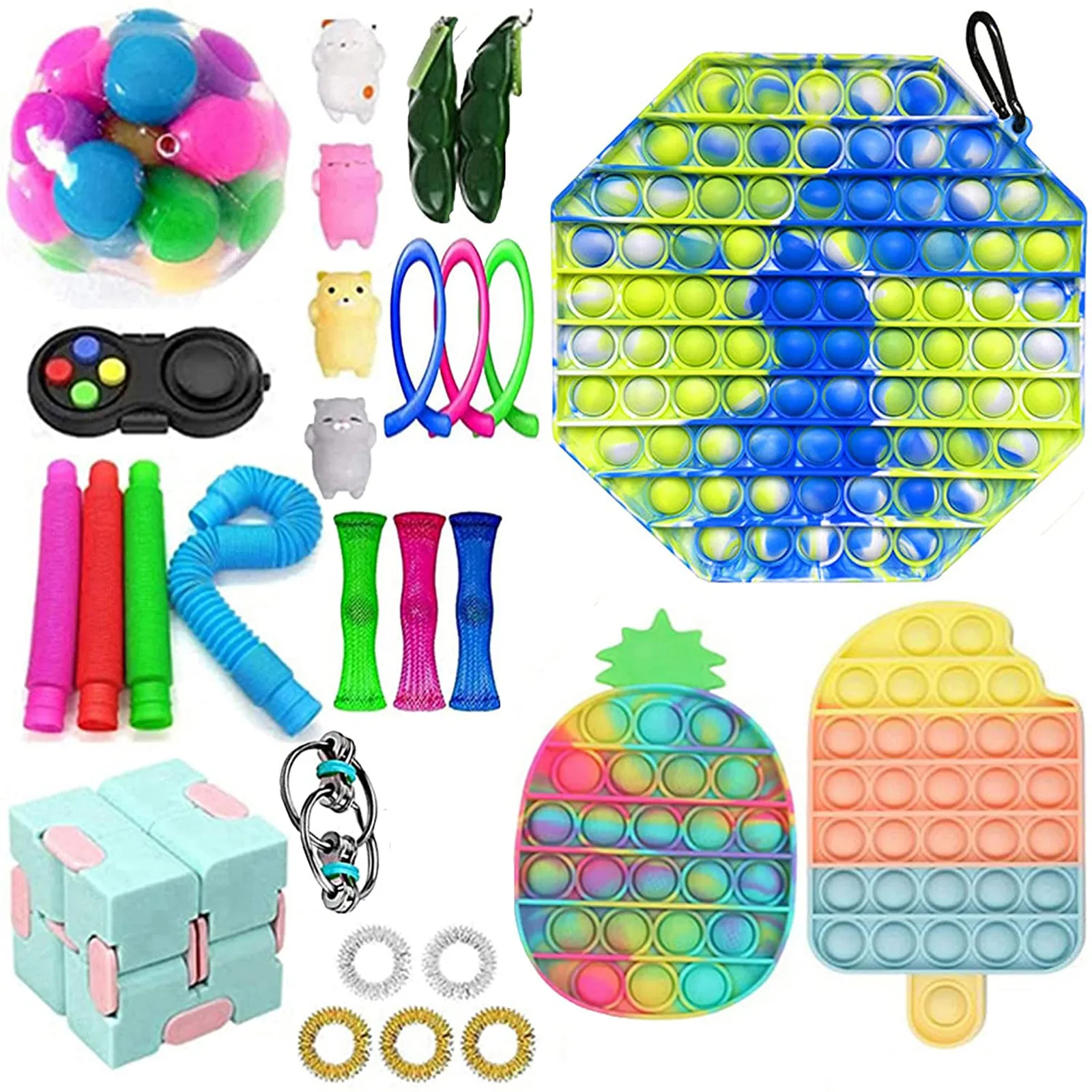 

Fidget Toys Pack Square Antistress New Push Bubble Rainbow Pop pet For Hands Popins Squishy Reliver Stress For Adults