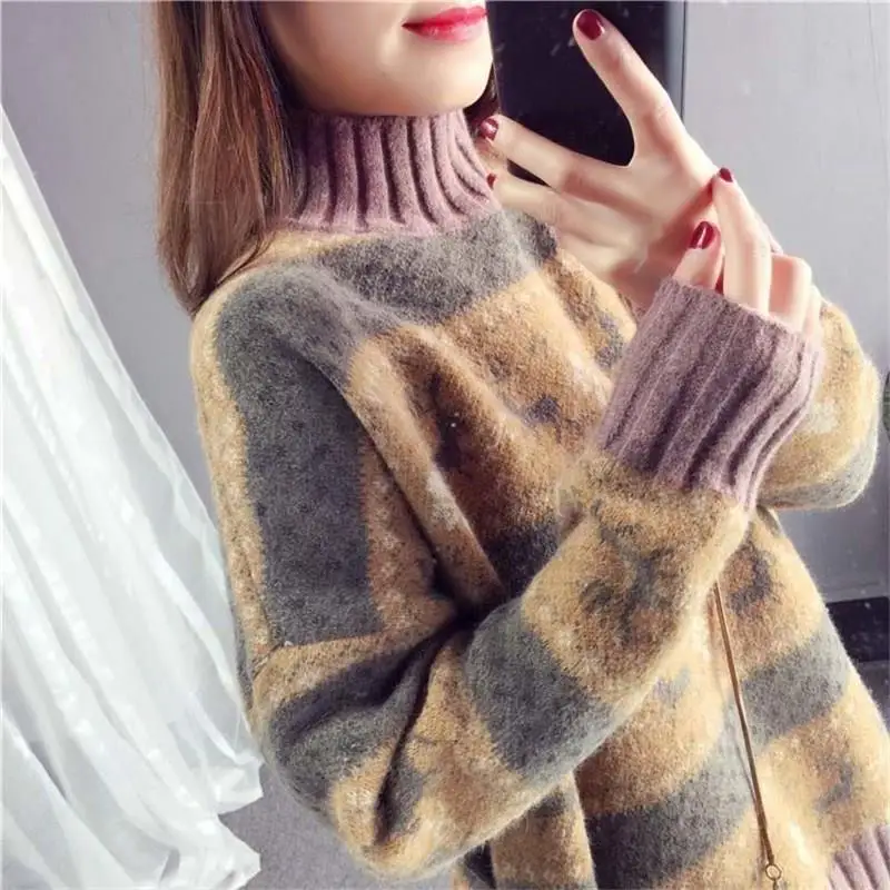 Female Christmas Deer Loose Sweater Pullovers 2019 Winter Striped Long Sleeve Thick Warm Jacquard | Женская одежда